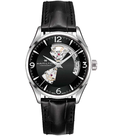 Hamilton Men's Jazzmaster Open Heart Auto Black Leather Strap Watch