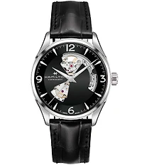 Hamilton Men's Jazzmaster Open Heart Auto Black Leather Strap Watch