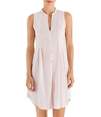 Hanro Deluxe Button Front V-Neck Sleeveless Cotton Nightgown