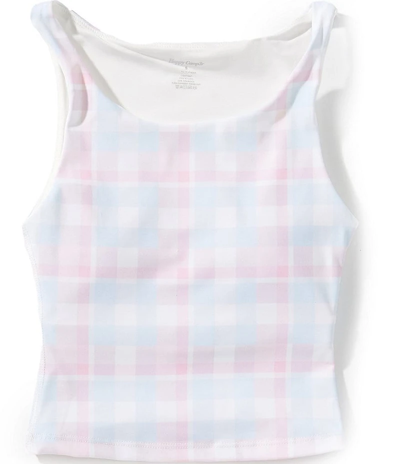 Happy Camp3r Big Girls Marshmallow Plaid Lila Active Top