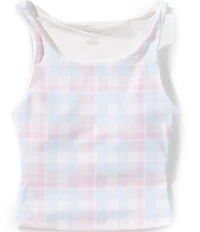 Happy Camp3r Big Girls Marshmallow Plaid Lila Active Top