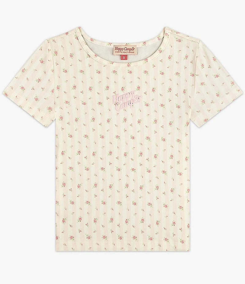 Happy Camp3r Big Girls Striped Flower Baby Tee