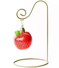 Happy Everything! Apple Gold Glass Shaped Ornament With Gold Stand