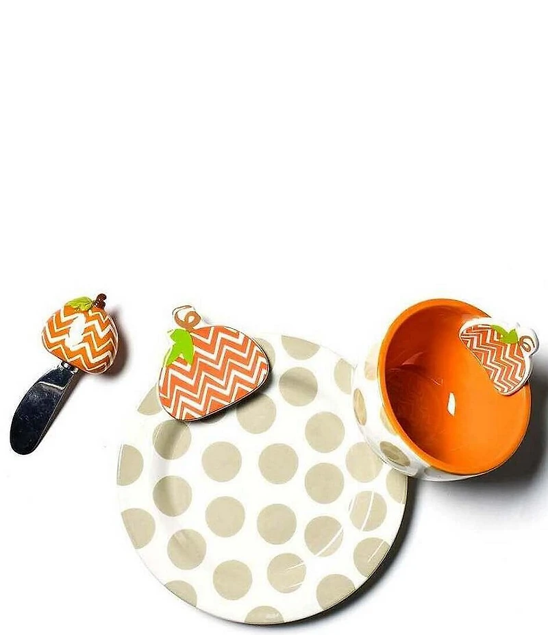 Happy Everything! Chevron Pumpkin Embellishment Plate, Bowl & Spreader Set