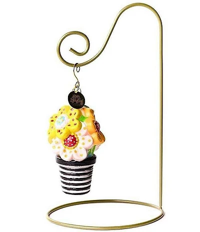 Happy Everything! Flowers Glass Shaped Ornament With Gold Stand