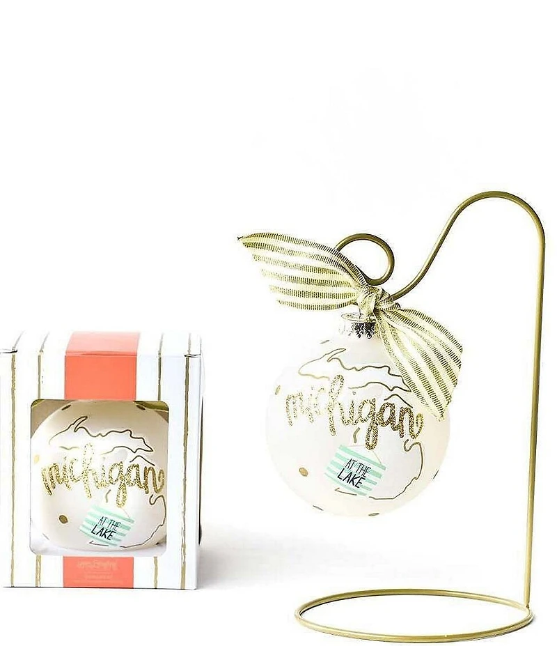 Happy Everything! Happy Everywhere Collection Michigan Motif Ornament With Gold Swirl Stand