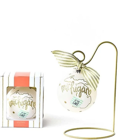 Happy Everything! Happy Everywhere Collection Michigan Motif Ornament With Gold Swirl Stand