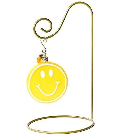 Happy Everything! Happy Face Glass Shaped Ornament With Gold Stand