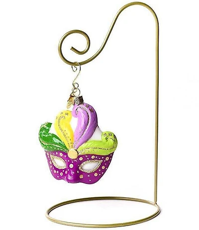 Happy Everything! Mardi Gras Glass Shaped Ornament With Gold Stand