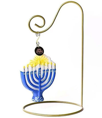 Happy Everything! Menorah Glass Shaped Ornament With Gold Stand