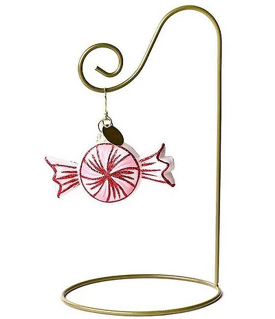 Happy Everything! Peppermint Glass Shaped Ornament With Gold Stand