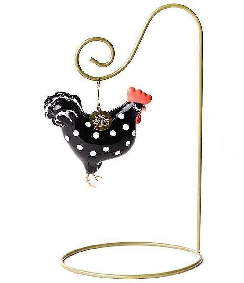 Happy Everything! Polka Dot Chicken Glass Shaped Ornament With Gold Stand