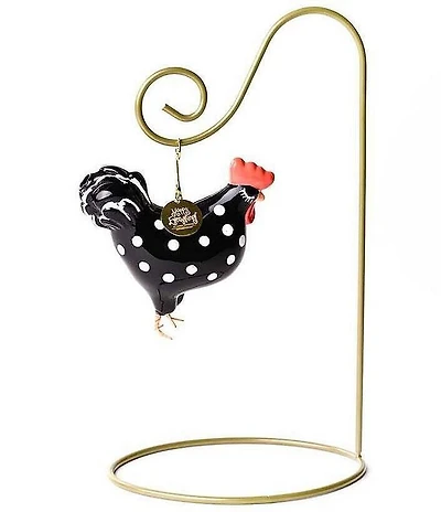 Happy Everything! Polka Dot Chicken Glass Shaped Ornament With Gold Stand