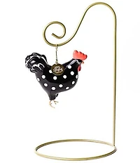Happy Everything! Polka Dot Chicken Glass Shaped Ornament With Gold Stand