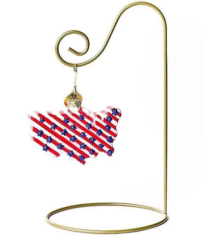 Happy Everything! Stars And Stripes Americana Shaped Ornament With Gold Stand