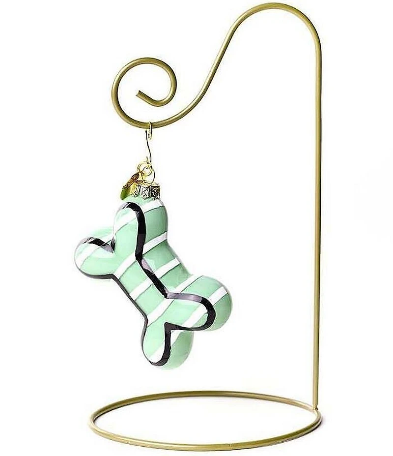 Happy Everything! Striped Bone Glass Shaped Ornament With Gold Stand