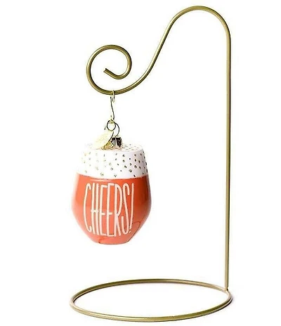 Happy Everything! Wine Cheers Glass Shaped Ornament With Gold Stand