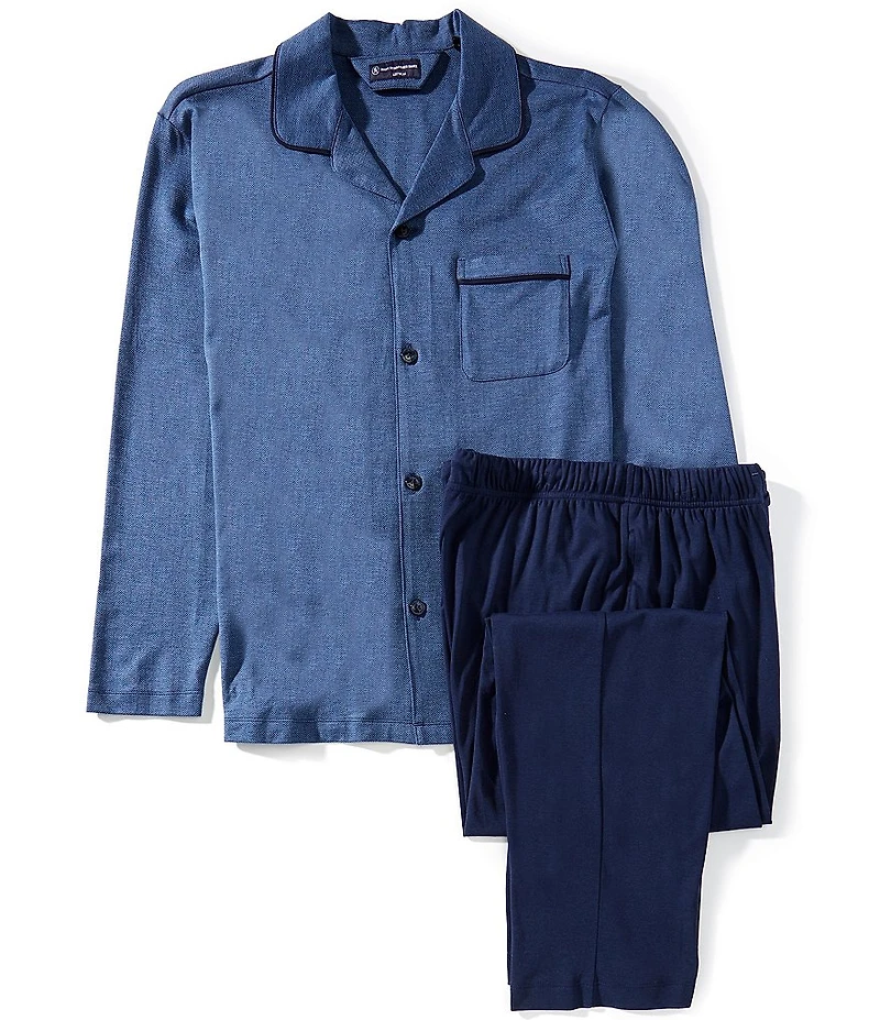 Hart Schaffner Marx Herringbone Jacquard Long Sleeve Pajama Shirt & Contrasting Sleep Pants Set