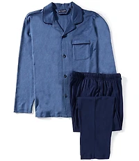 Hart Schaffner Marx Herringbone Jacquard Long Sleeve Pajama Shirt & Contrasting Sleep Pants Set