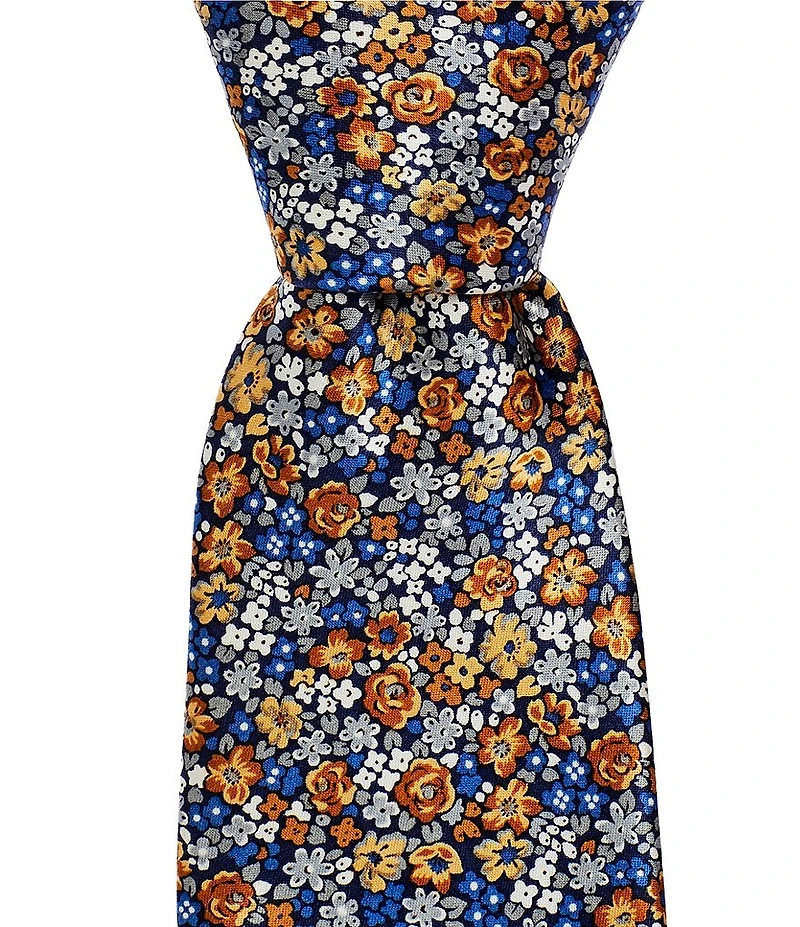 Hickey Freeman Flowers Print Traditional Silk Tie