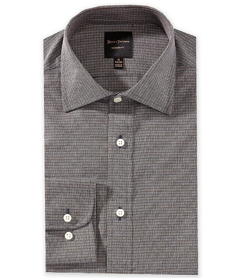 Hickey Freeman Modern Fit Spread Collar Gingham Dress Shirt