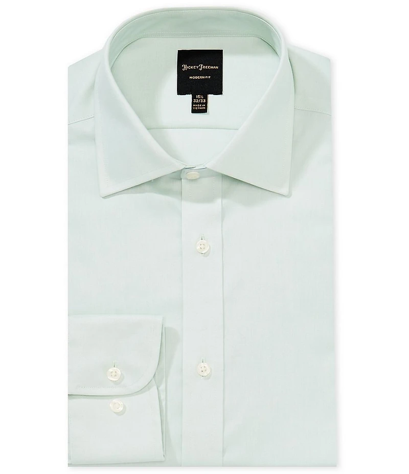 Hickey Freeman Modern Fit Spread Collar Pistachio Solid Dress Shirt