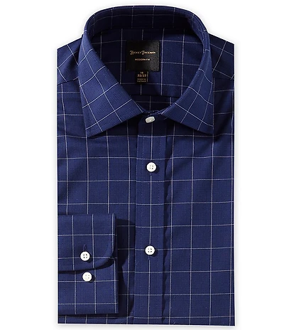 Hickey Freeman Modern Fit Spread Collar Window Pane Print Dress Shirt