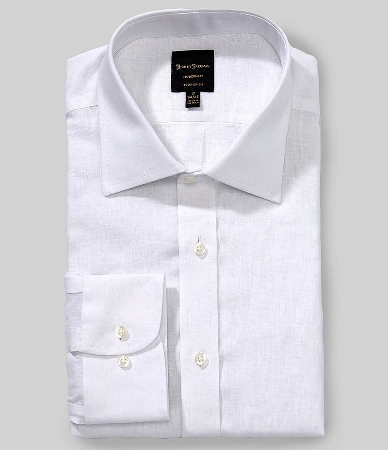 Hickey Freeman Modern Fit Spread Collar Solid Linen Dress Shirt