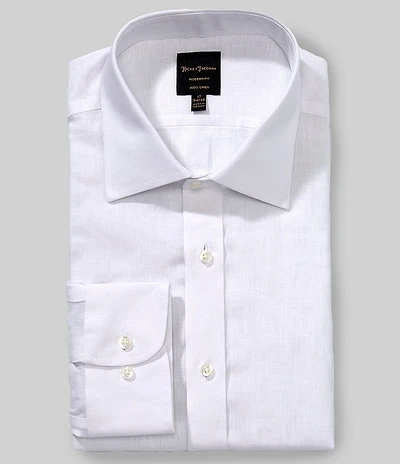 Hickey Freeman Modern Fit Spread Collar Solid Linen Dress Shirt