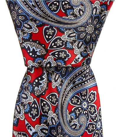 Hickey Freeman Printed Flower 3 1/4#double; Woven Silk Tie