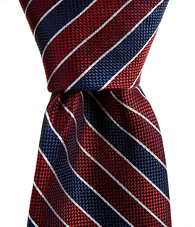 Hickey Freeman Striped 3 1/4#double; Woven Silk Tie