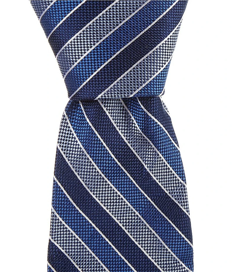 Hickey Freeman Striped 3 1/4#double; Traditional Woven Silk Tie