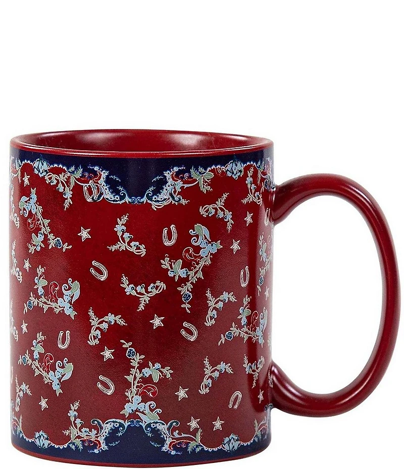 HiEnd Accents Paseo Road Collection Patchwork Bandana Red Horseshoes Mug, Set of 4