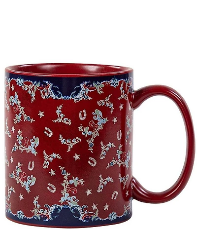 HiEnd Accents Paseo Road Collection Patchwork Bandana Red Horseshoes Mug, Set of 4