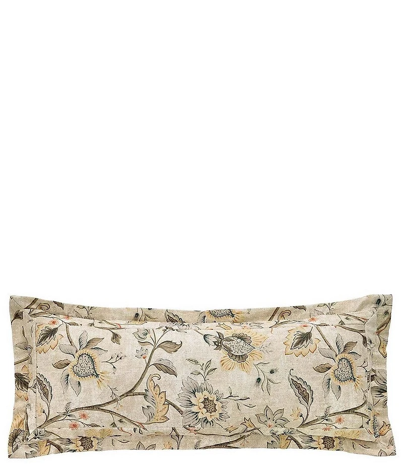 HiEnd Accents Penrose Collection Floral Washed Linen Double Flanged Lumbar Pillow