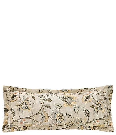 HiEnd Accents Penrose Collection Floral Washed Linen Double Flanged Lumbar Pillow