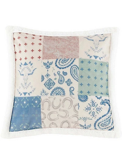 HiEnd Accents x Indigo Hill Western Patchwork Paisley Campfire Sherpa-Backed Square Pillow