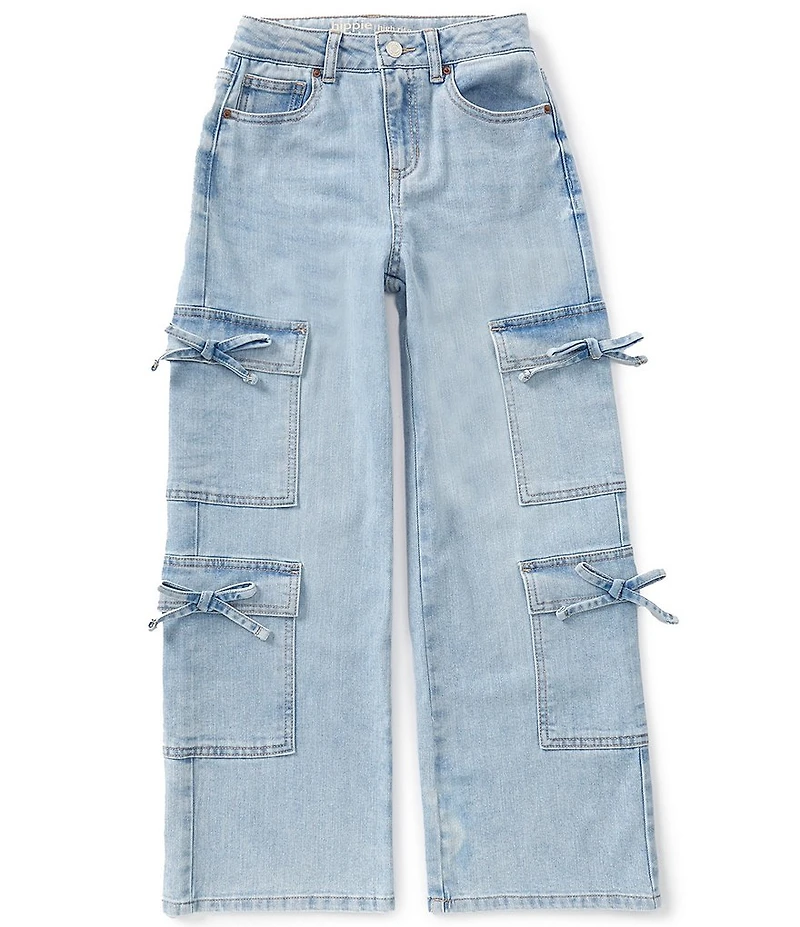 Hippie Girl Big Girls Bow Accented Flap Pocket Wide Leg Jeans