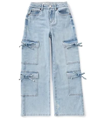 Hippie Girl Big Girls Bow Accented Flap Pocket Wide Leg Jeans