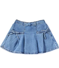 Hippie Girl Big Girls Denim Pocket Pleated Bow Skirt