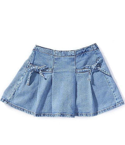 Hippie Girl Little Girls Bow Accent Pleated Denim Skirt