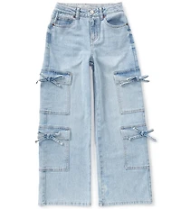 Hippie Girl Little Girls Bow Accented Flap Pocket Wide Leg Jeans