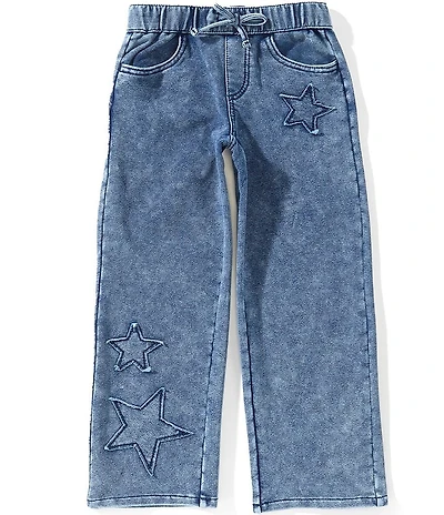 Hippie Girl Little Girls Star Applique Wide Leg Denim Look Pants
