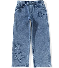 Hippie Girl Little Girls Star Applique Wide Leg Denim Look Pants