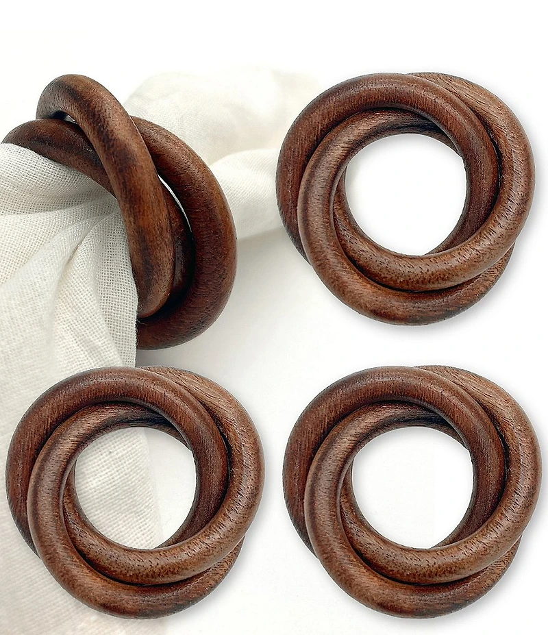 Homewear Rainey 3-Ring Dark Wood Napkin Rings, Set of 4