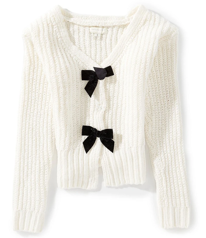 Honey & Sparkle Big Girls Long-Sleeve Bow-Accented Button-Front Cardigan