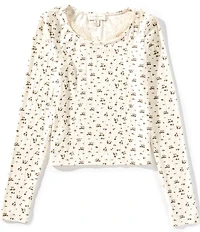 Honey & Sparkle Big Girls Long Sleeve Rib Top Trim Sweater