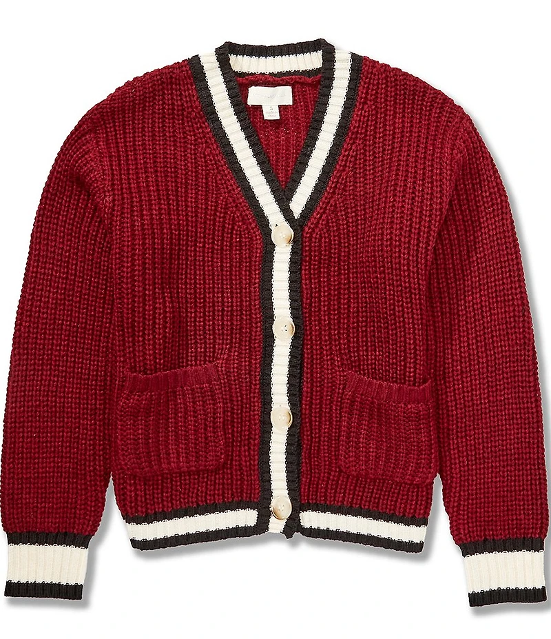 Honey & Sparkle Big Girls Long-Sleeve Striped-Trim Cardigan