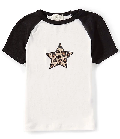Honey & Sparkle Big Girls Raglan-Sleeve Color Block Leopard-Print Star-Design T-Shirt