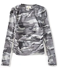 Honey & Sparkle Big Girls Side Cinch Ribbed Camo Long Sleeve Top